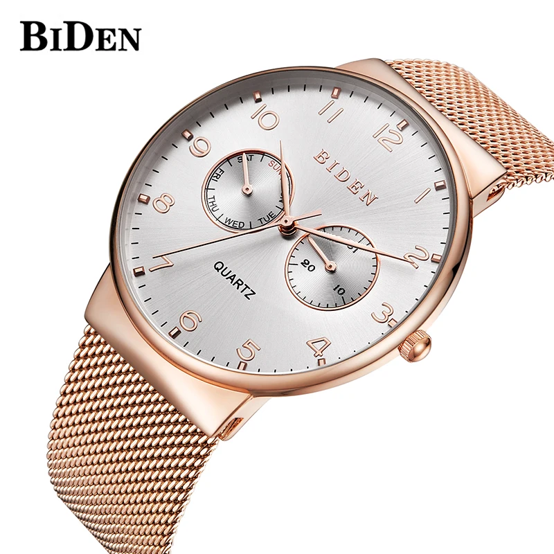 

BIDEN Fashion Mens Watches Top Brand Luxury Quartz Watch Men Casual Slim Mesh Steel Date Waterproof Sport Watch Relogio Masculin
