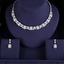 Janeklly модное свадебное ожерелье серьги для женщин аксессуары Полный кубический цирконий для невесты Ювелирные наборы pendientes mujer moda