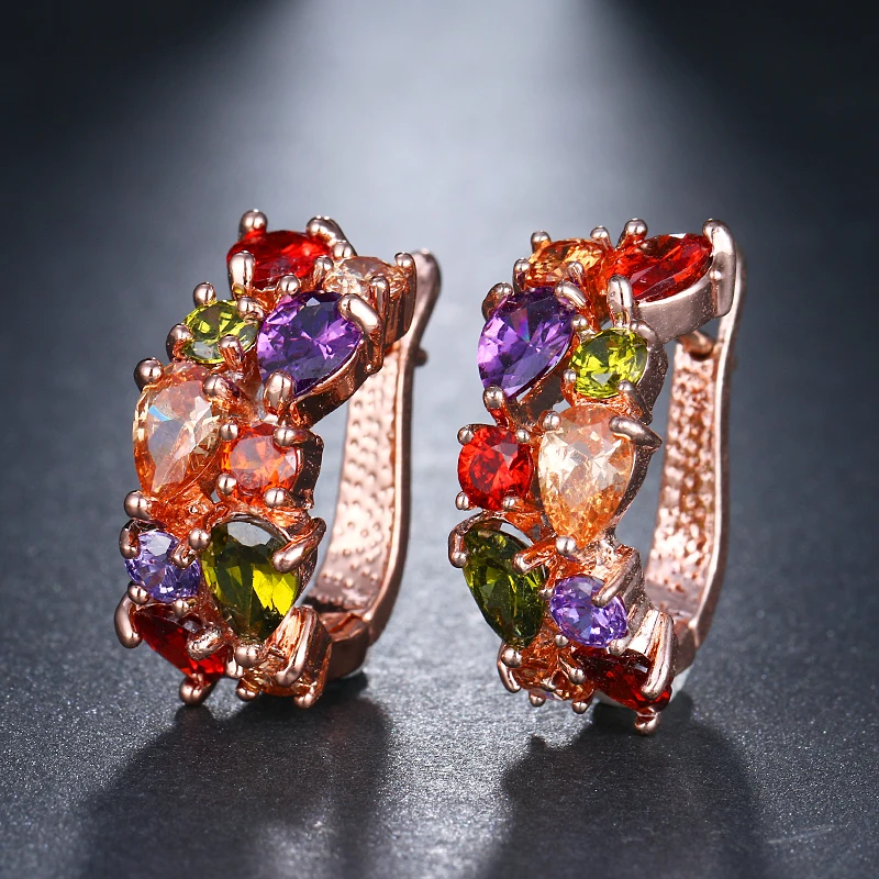 

Wholesale Luxury Rose Gold Earrings Clip On Ear CZ Cubic Zircon Ear Studs 12 Colors Earrings For Women Girls