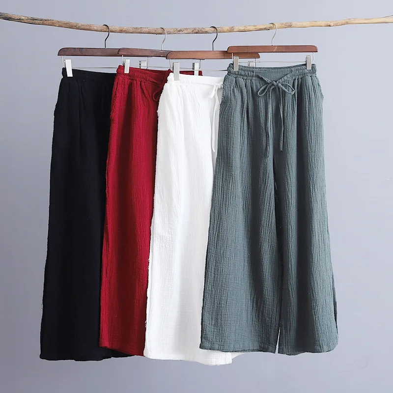 Новинка летние женские модные Свободные повседневные брюки, удобные винтажные хлопковые льняные брюки размера плюс 6XL 7XL широкие брюки