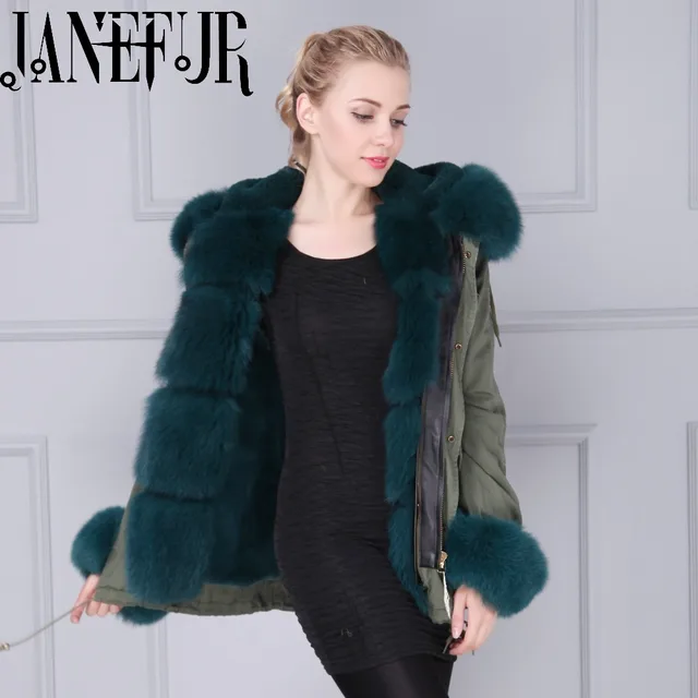 Cheap Real Fox  Fur Trim /Cuff/Collar Parka With Removable Hood for Women Brand Winter Oversize Overcoat