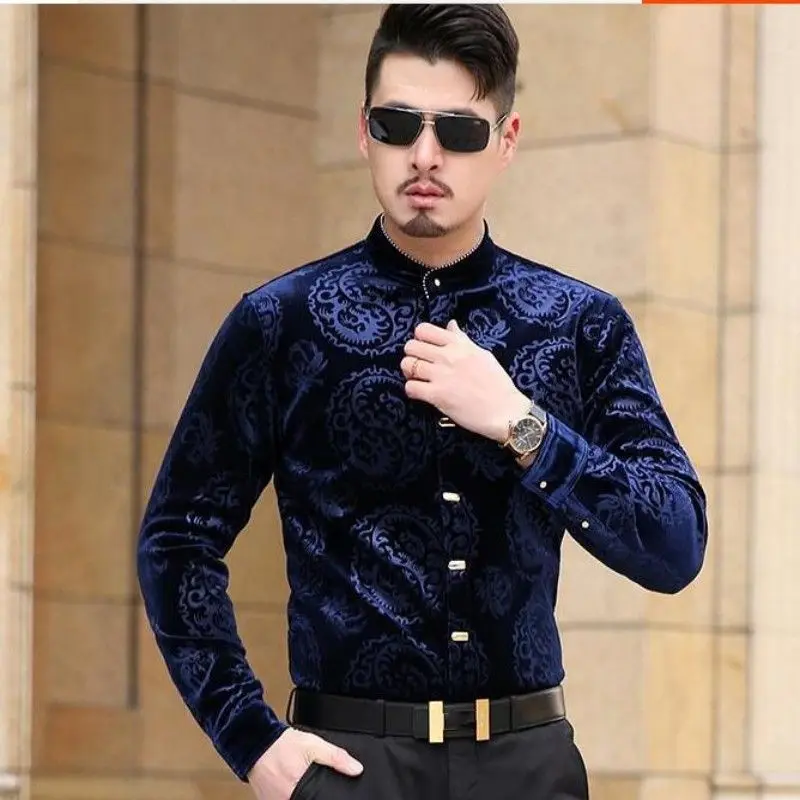 Новая импортная Одежда Мужские Роскошные брендовые рубашки cheval Chemise Homme Marque Lux Camisa Social Masculina Velvet Slik Shirts Slim