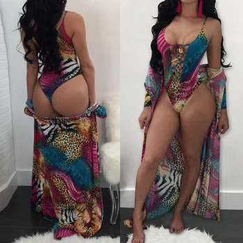 

Sexy Women Summer Cover Up + One Piece Swimwear Retro Floral Print Women Beach Dress Beach Cover Up Maillot De Bain Swimwear