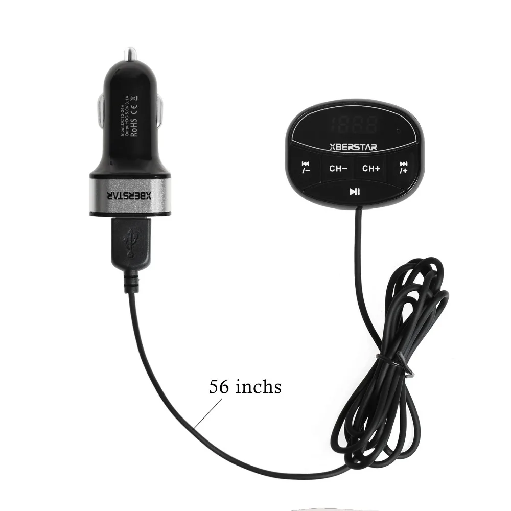 XBERSTAR Bluetooth FM Transmitter w/Detachable Base & Dual USB