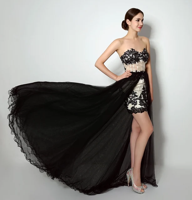 Buy Fast Shipping 2016 Black Prom Dresses With Detachable Skirt Long Train