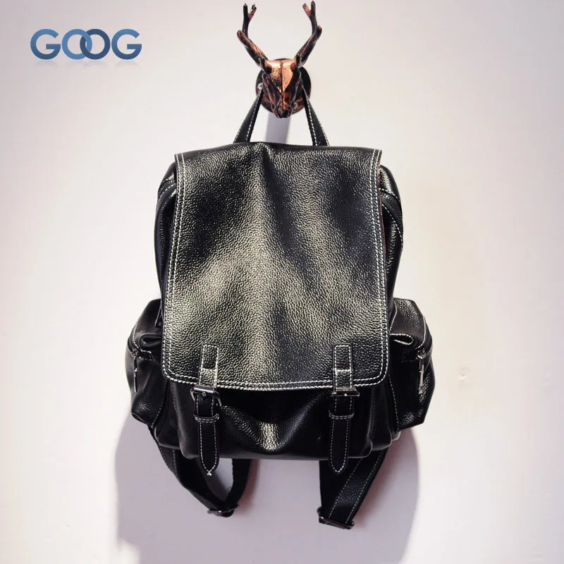 

New double-sided cross-section solid color travel backpack head layer of leather clamshell fashion casual large-capacity leather