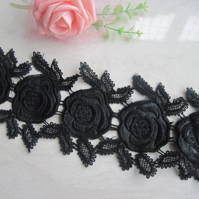 Free Shippping 10cm Black Lace Flower Applique Leather Trims DIY