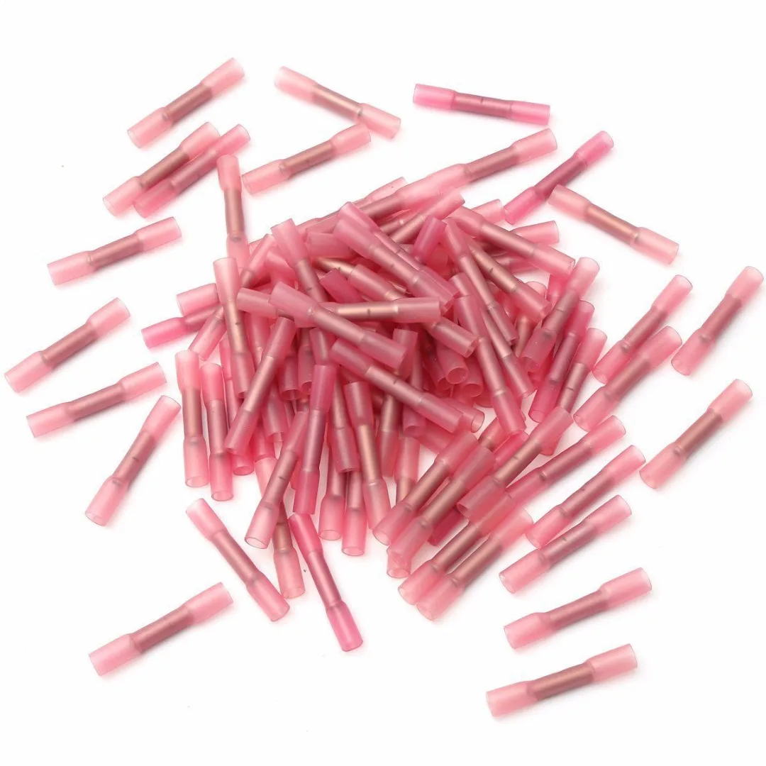 100pcs 18-22 GA Heat Shrink Terminals Wire Butt Crimp Connectors Shrinkable Terminals 0.5-1.5mm2