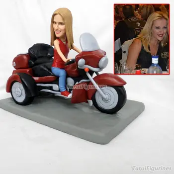 

girl riding motorcycle motorbike sports polymer clay doll kids figurine from photo real face birthday gift home decoration decor