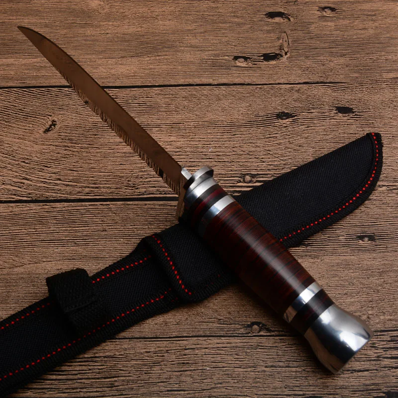 colombia Wood handle Fixed Blade Survival Bowie Hunting Knife K3021B (3)