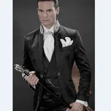 Новое Поступление Вышивка женихов Для мужчин отворот китайского стиля комплект со смокингом жениха черные мужские костюмы на свадьбу/выпускной, друга жениха,(куртка+ штаны+ жилет) для маленькой девочки C12