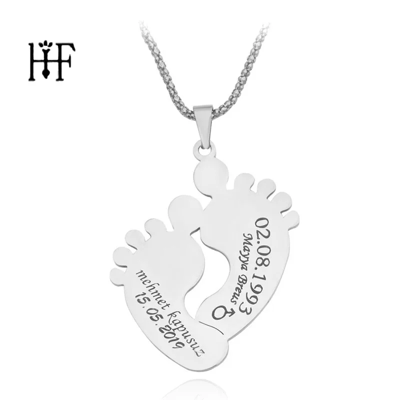 Custom Personalized Necklaces Baby Feet Name Necklace Pendant Christmas Gift