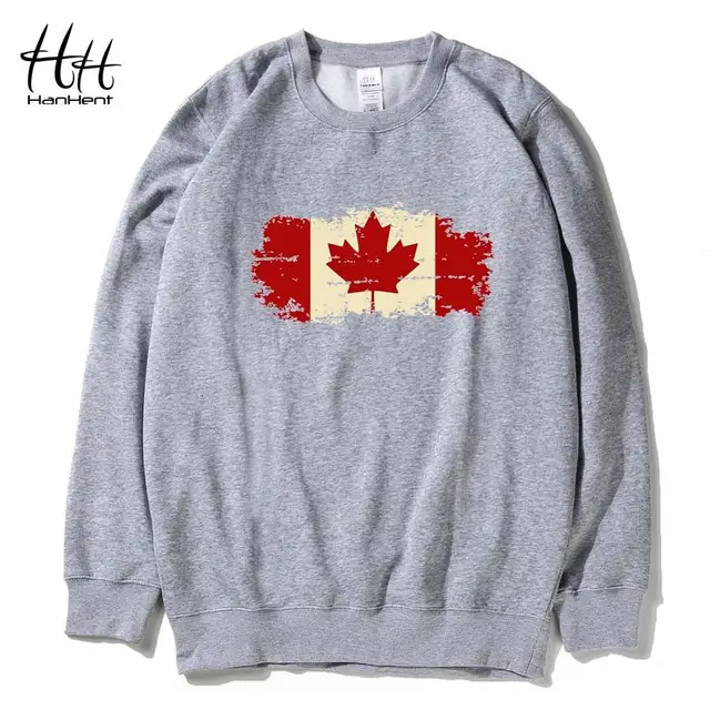 HanHent Fashion Canadian Leaf Sweatshirts Men Fleece O neck Winter