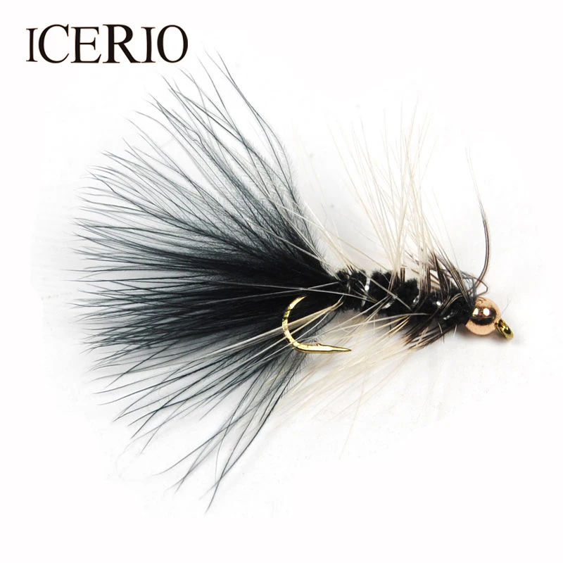 ICERIO 10PCS Long Shank Bead Head Woolly Bugger Streamer Fly Trout