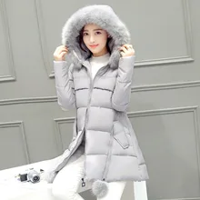 plus size thickening down coat female 2016 fashion large fur collar winter jacket women slim parka ladies medium-long outerwear