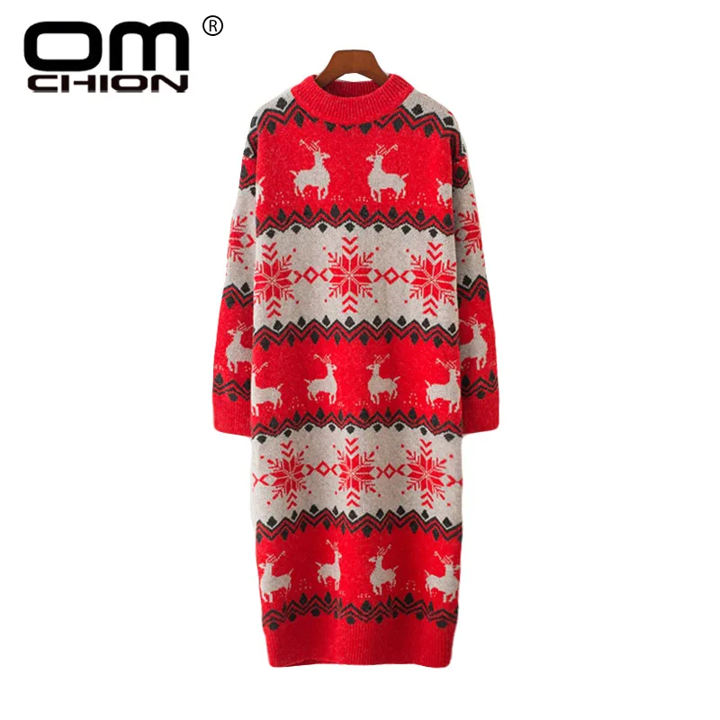 

OMCHION 2018 Autumn Winter Ugly Christmas Sweater Women Half Turtleneck Knitted Long Pullover Deer Snow Korean Jumpers LMM48