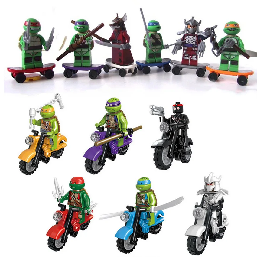 

6Pcs/Set NEW Legoinglys Ninjago Figures Sets Ninja Turtle Motorcycle Mini Model Building Block Toys For Children