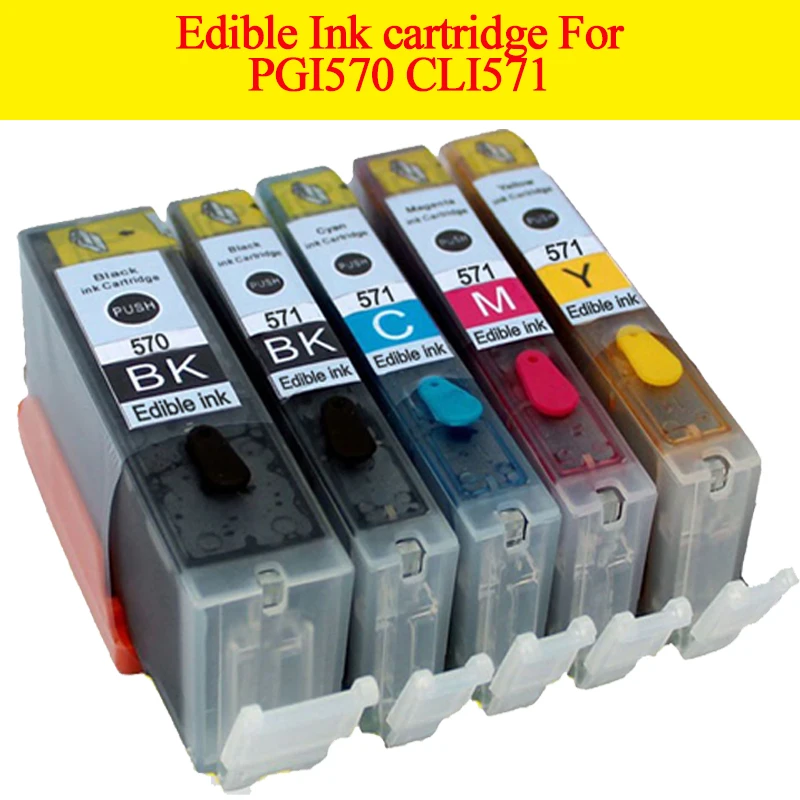 5pcs Pgi570xl Cli571xl Edible Ink Cartridge For Canon Pixma Mg5700 Mg5750 Mg5751 Mg5752 Mg5753