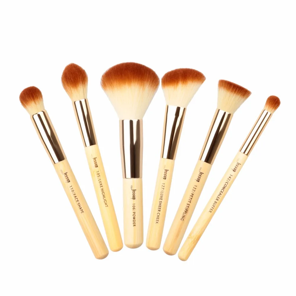 Jessup 6 шт. кисти для макияжа Bamboo Professional maquiagem profissional completa тени для век Пудра щек кисти для подсвечивания T144