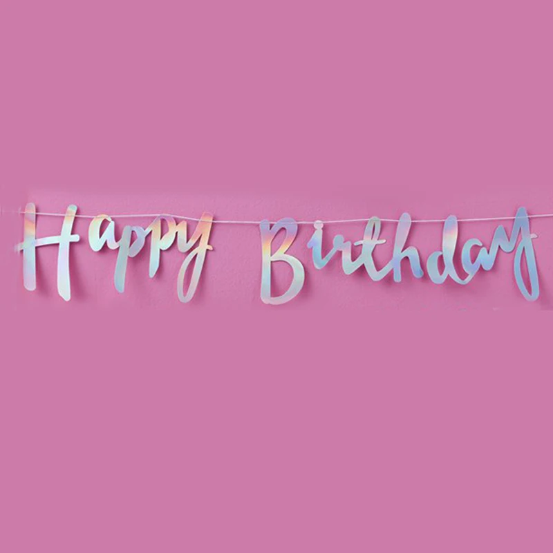 

Unicorn Party Happy Birthday Iridescent Foiled Tassel Rainbow Holographic Letter Hanging Garlands String Flags Baby Shower