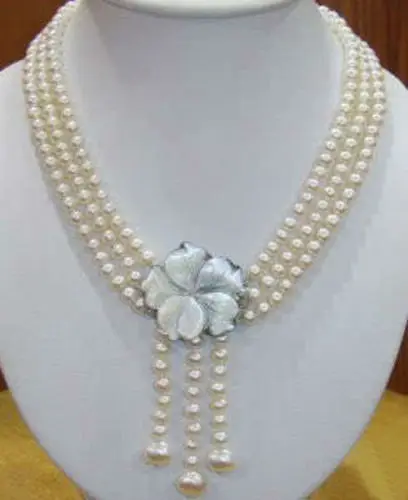 

Hot sale new Style >>>>>Wonderful!7-8MM 3Strds white Akoya Pearl Necklace