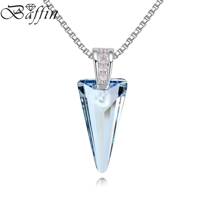 BAFFIN Спайк Кулон ожерелья с кристаллами от Swarovski для женщин вечерние лучшие подарки треугольник с австрийскими стразами Серебристые цвета ювелирные изделия - Окраска металла: Crystal Blue Shade
