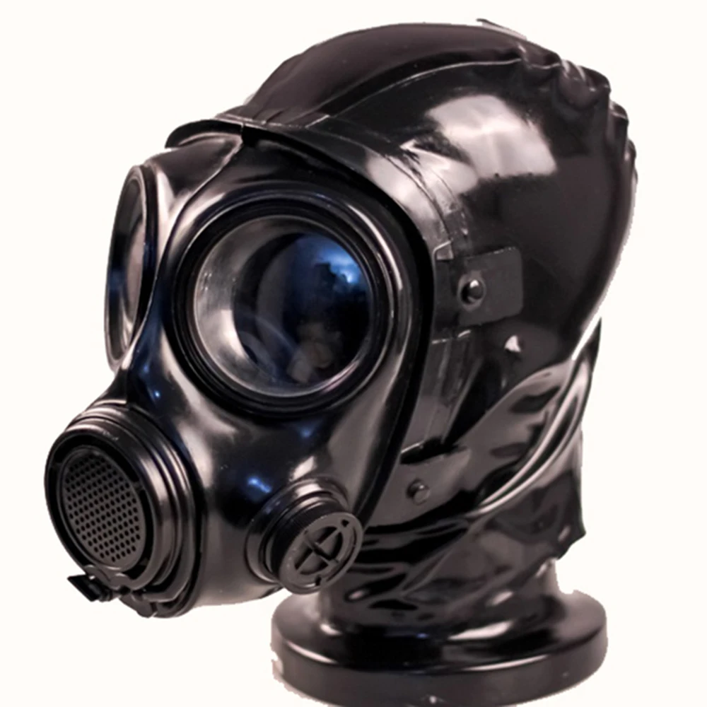 

(FMJ08)Top quality full head Latex Rubber Gas Mask Hood with Zipper and Pipette inside conquer gas mask breathing control