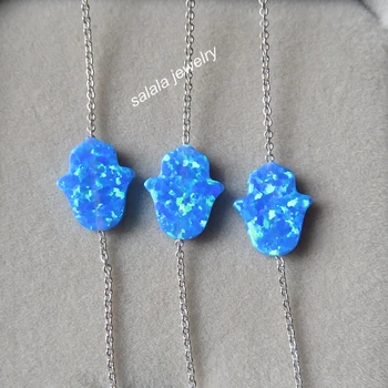 

10pcs/lot OP05 Blue Opal Bracelet Adjustable 925 Sterling Silver Hamsa Opal Bracelet ,Synthetic Hamsa Opal Bracelet for Gift