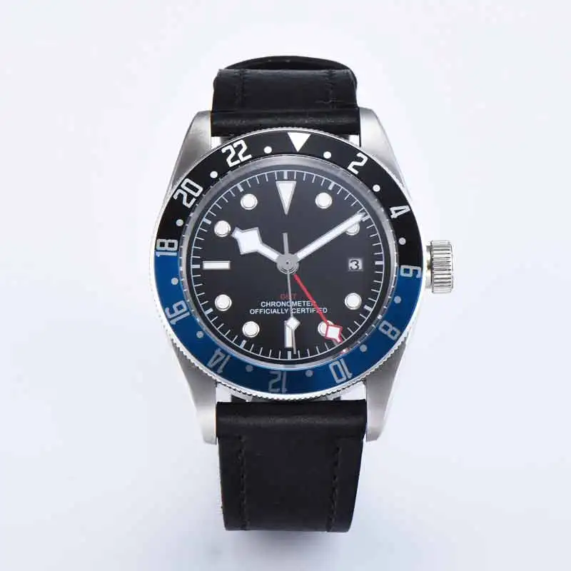 

41mm Mechanical wristwatches watch men sapphire GMT Men Automatic Military Sport calendar Swim Clock Leather waterproof relogio