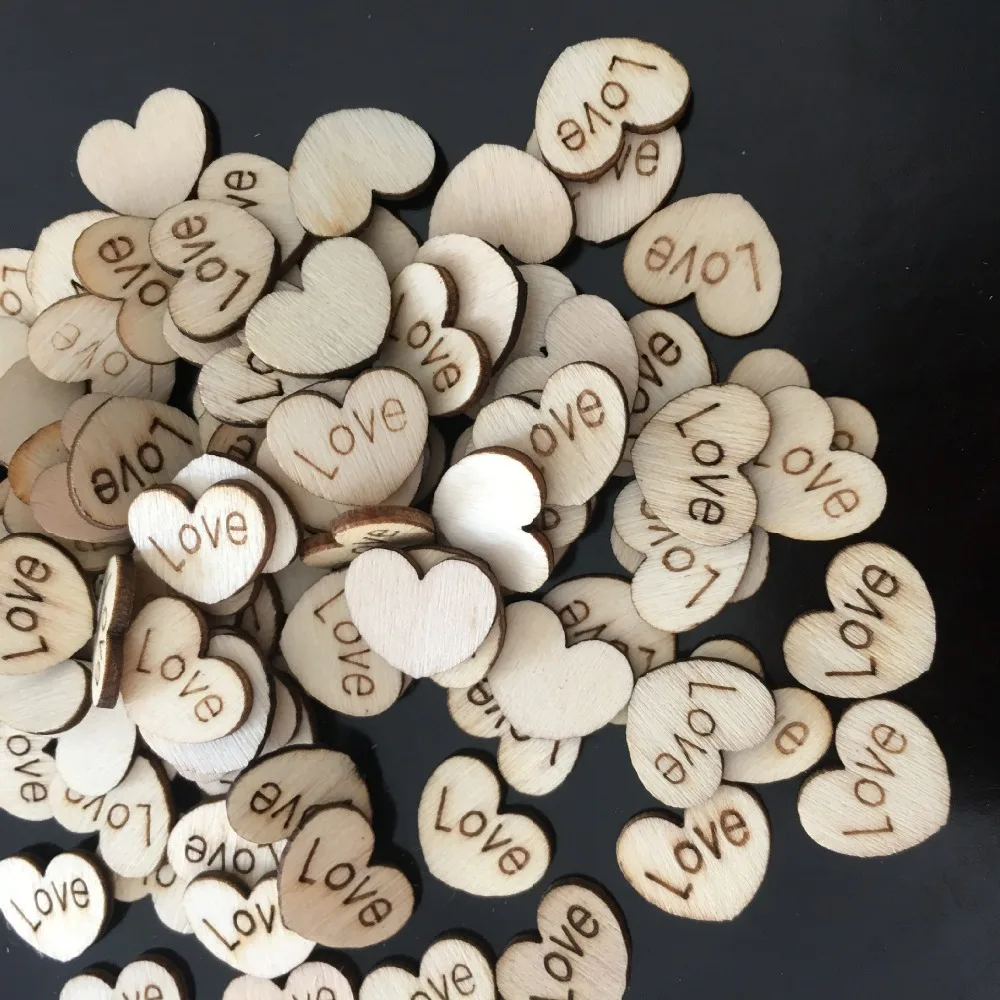 

100pcs Love Heart Shape Wood Wooden Craft Christmas Wedding Home Decor DIY Birthday Decoration Party Favor Scrapbooking 62071