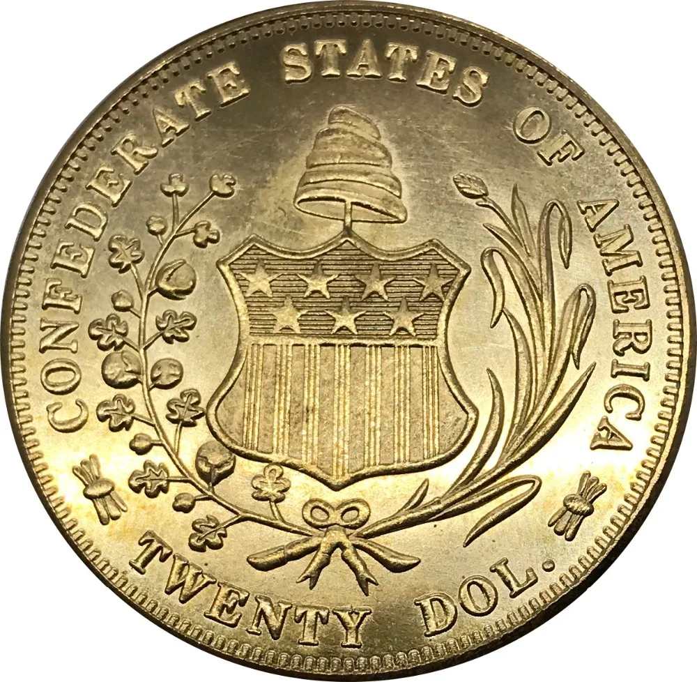 United States Of America 1861 Confederate Twenty Dollars Gold Coin