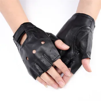 

1 Pair Women Fashion PU Leather Half Finger Driving Gloves Fingerless Gloves Black Color Wholesale
