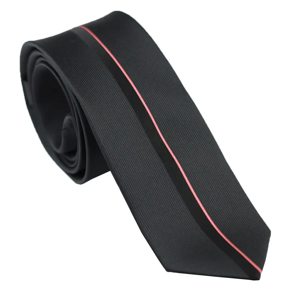 

YIBEI Coachella ties Men's Slim Tie New Design Black With Pink Vertical Stripe Microfiber Woven Necktie Fashion SKinny Tie