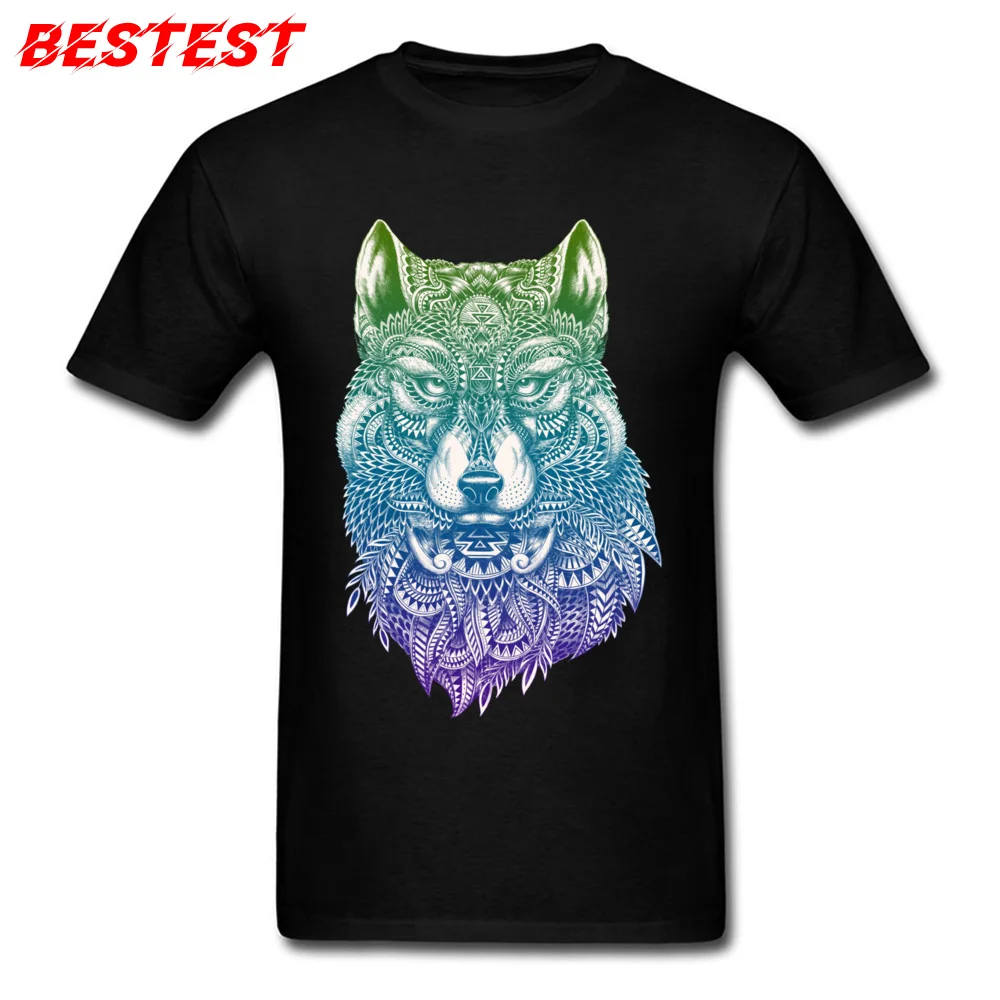 2018 Abstract Wolf Slim Fit Top T-shirts Round Neck Pure Cotton Youth Tops Tees Short Sleeve Summer Fall Slim Fit T-Shirt Abstract Wolf black