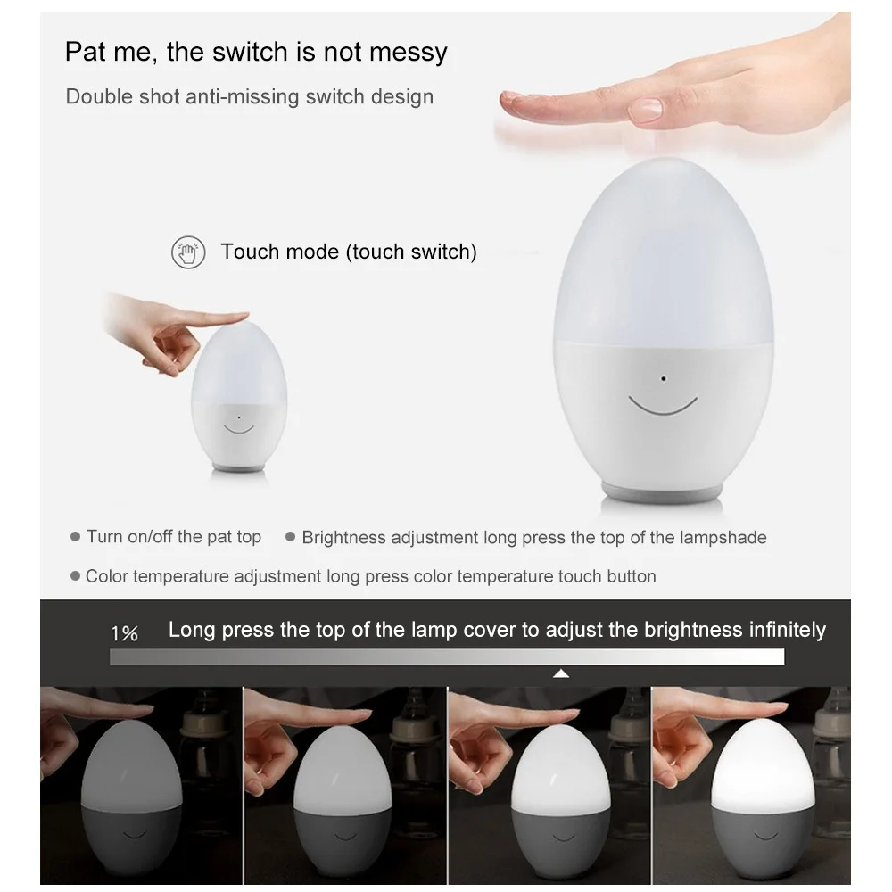 Quarto com Plug-poupança de Energia do Diodo Emissor de Luz Lâmpada do Sono do Bebê Ovo de Luz da Noite do Sensor de Toque Luz da Noite Interruptor Suave Crianças Criativo 9 Cheap Luzes noturnas