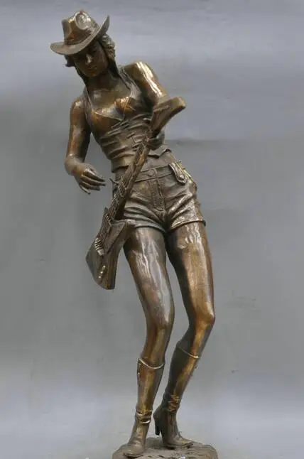 

free 29" Bronze Symphony Guitarist Western musical instruments Music Sculpture Statue fast