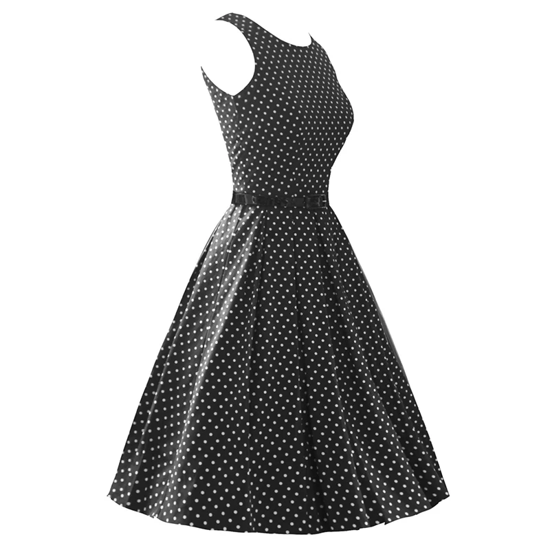 Kostlish 2017 Retro Polka Dot Women Summer Dress O-Neck Sleeveless 50s Vintage Dress With Belt Elegant Party Dresses Plus Size (11)