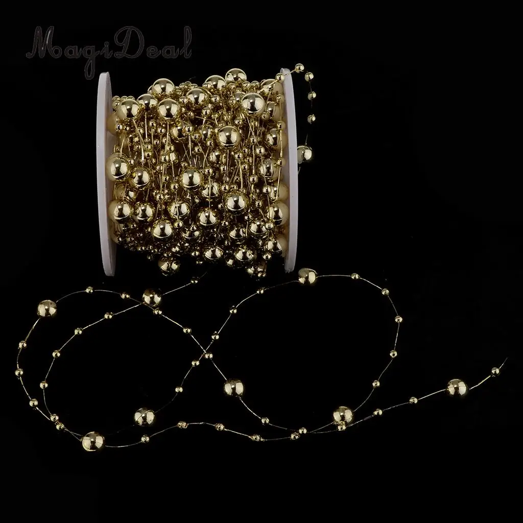 MagiDeal 10m Metallic Pearls Beads String Strand Garland Wire Chain Strands Spool Roll Wedding Birthday Christmas DIY Craft