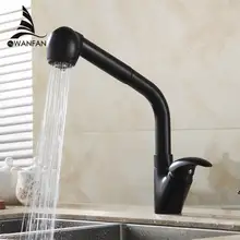 Kitchen Faucets Brass Black 360 Rotate Kitchen Sink Faucet Pull out Spray Tall Swivel Spout Deck Mount Mixer Tap Crane GYD-7110
