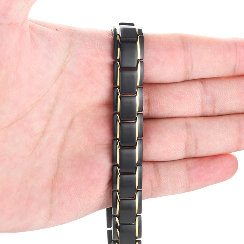 Hottime Luxury Fashion Health Energy Bracelet Bangle Men 316L Stainless Steel Bio Magnetic Bracelets Black& Golden Jewelry
