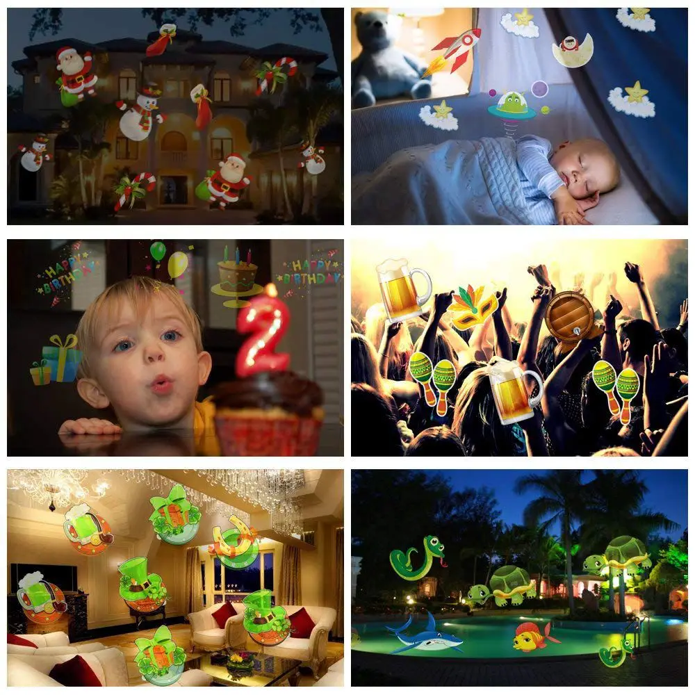 

Christmas LED Projector Light 10 Slides Waterproof IP65 Landscape 10W Motion Lamp Projector with Remote Control 32ft Power