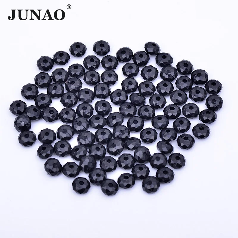 

JUNAO 6mm 11 Color Black Bracelet Beads Sew On Acrylic Crystal Beads Yellow Color Sewing Spacer Seed Beads for DIY Jewelry Chain