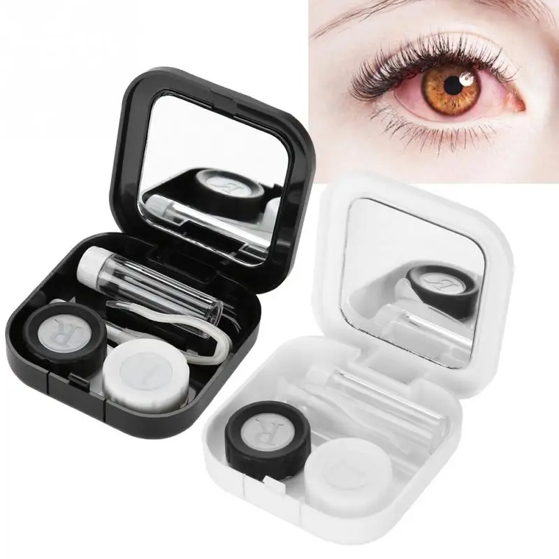 

2 Colors Portable Cartoon Pattern Contact Lens Case Eye Care Kit Container with Mirror