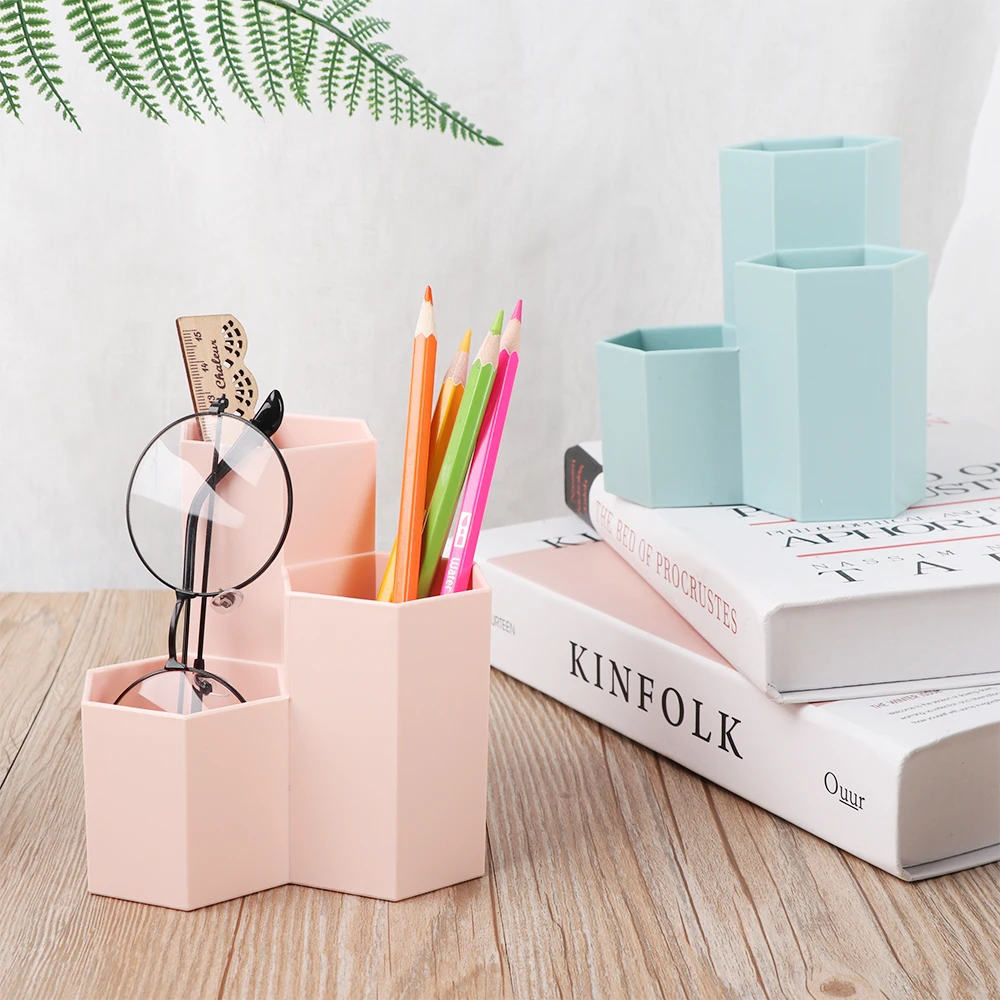

Fashion Hexagonal Pen Pencil Holder Students School Office Supplies Desk Drawer Organizer Storage Box