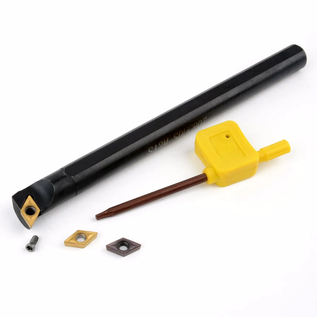 Stainless Steel S12M-SDUCR07 Lathe Inner Turning Tool Holder 150mm Length Boring Bar + 11pcs Gold DCMT0702 Carbide Inserts