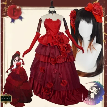

Anime!Date A Live Tokisaki Kurumi Illustration Red Dress Gorgeous Uniform Cosplay Costume Halloween Party Suit NEW Free Shipping