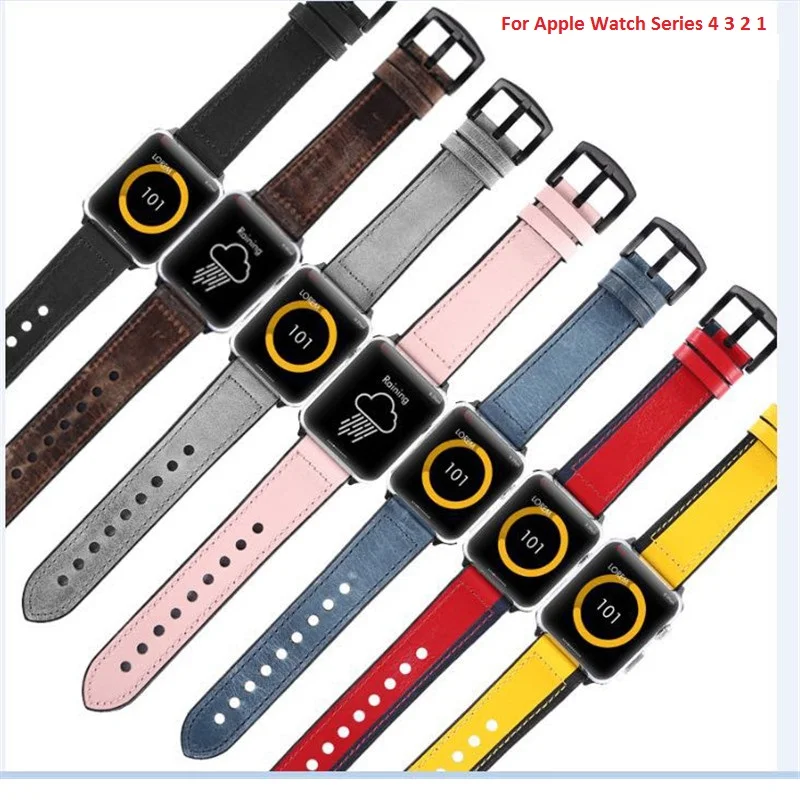 Силиконовые кожаные ремешки Crazy Horse для Apple Watch 38 мм 40 мм 42 мм 44 мм Мягкие резиновые Ремешки для наручных часов iwatch Series 5 4 3 2 1