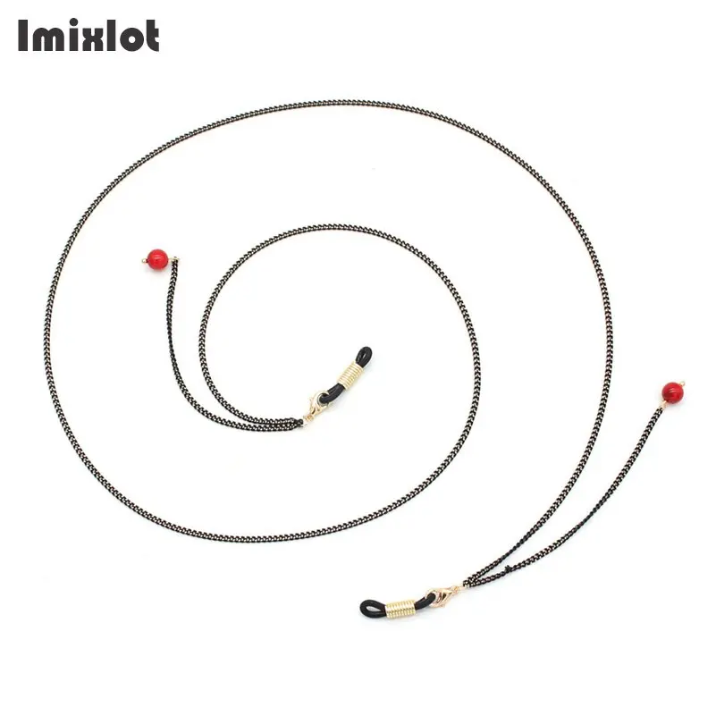 Цепь черного металла для чтения очки красный камень бисером очки для очков Солнцезащитные Очки Шнурок-цепочка держатель шейный ремень веревка