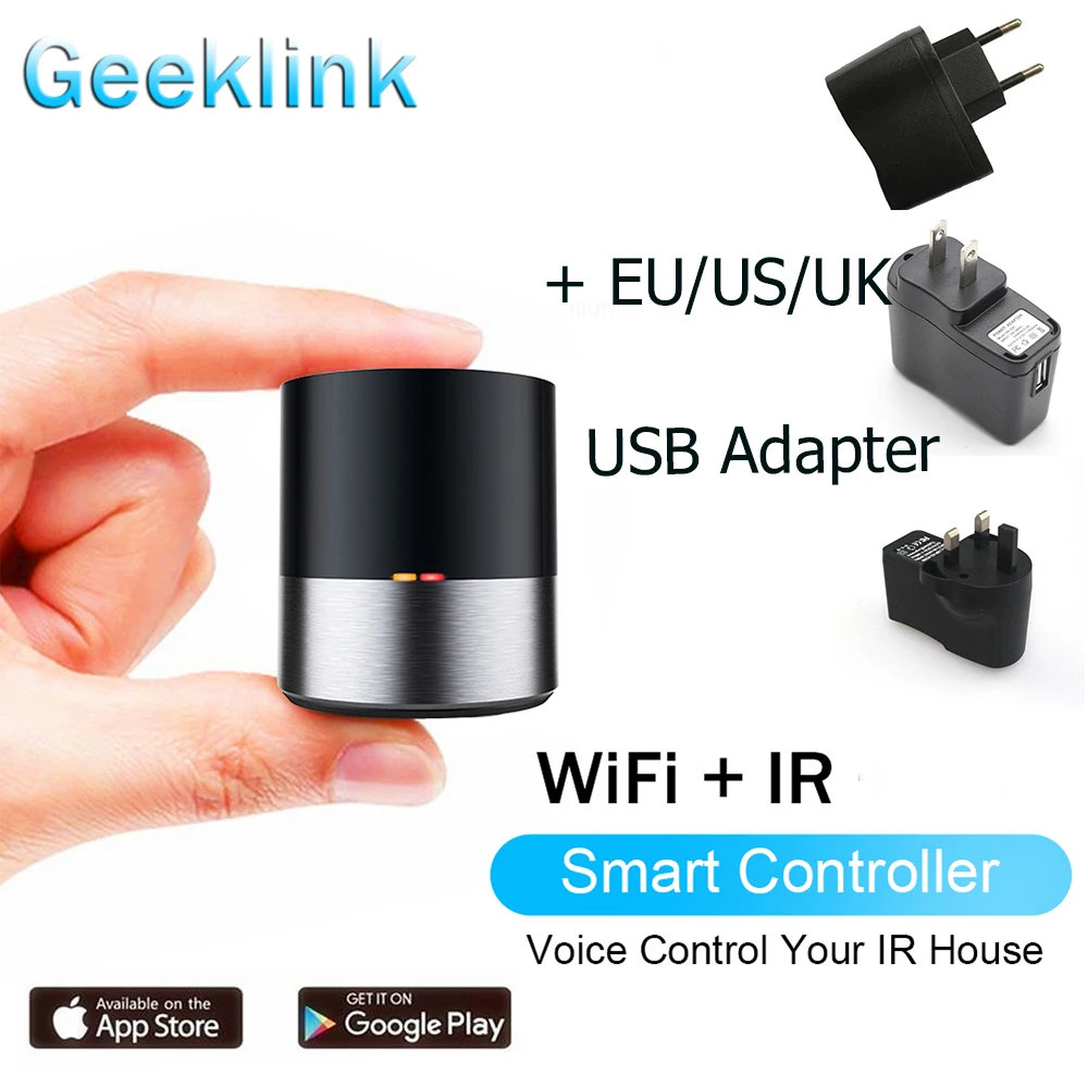 

Geeklink Smart WIFI+IR Control APP/Siri Remote Control AC TV Smart Controller for USA Alexa USA Google Home with US EU UK Adapte