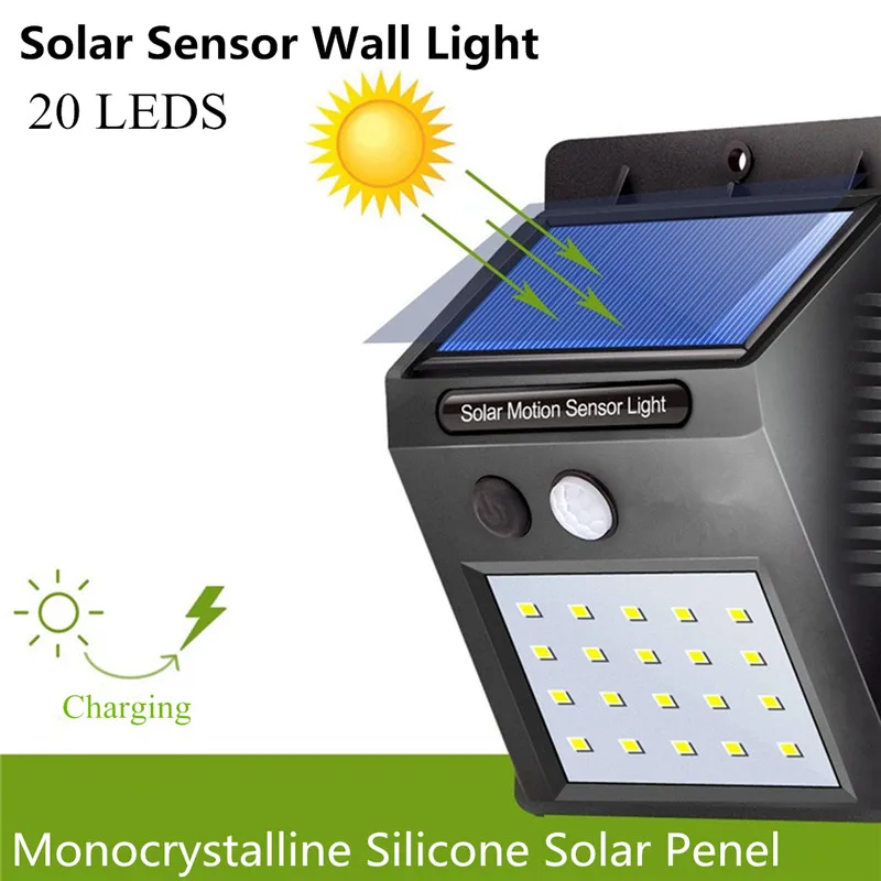 

Smuxi 20 LED Solar Power PIR Motion Sensor Wall Light Outdoor Waterproof Lamp OFF/AUTO Switch Intelligent Energy-save Sunlight